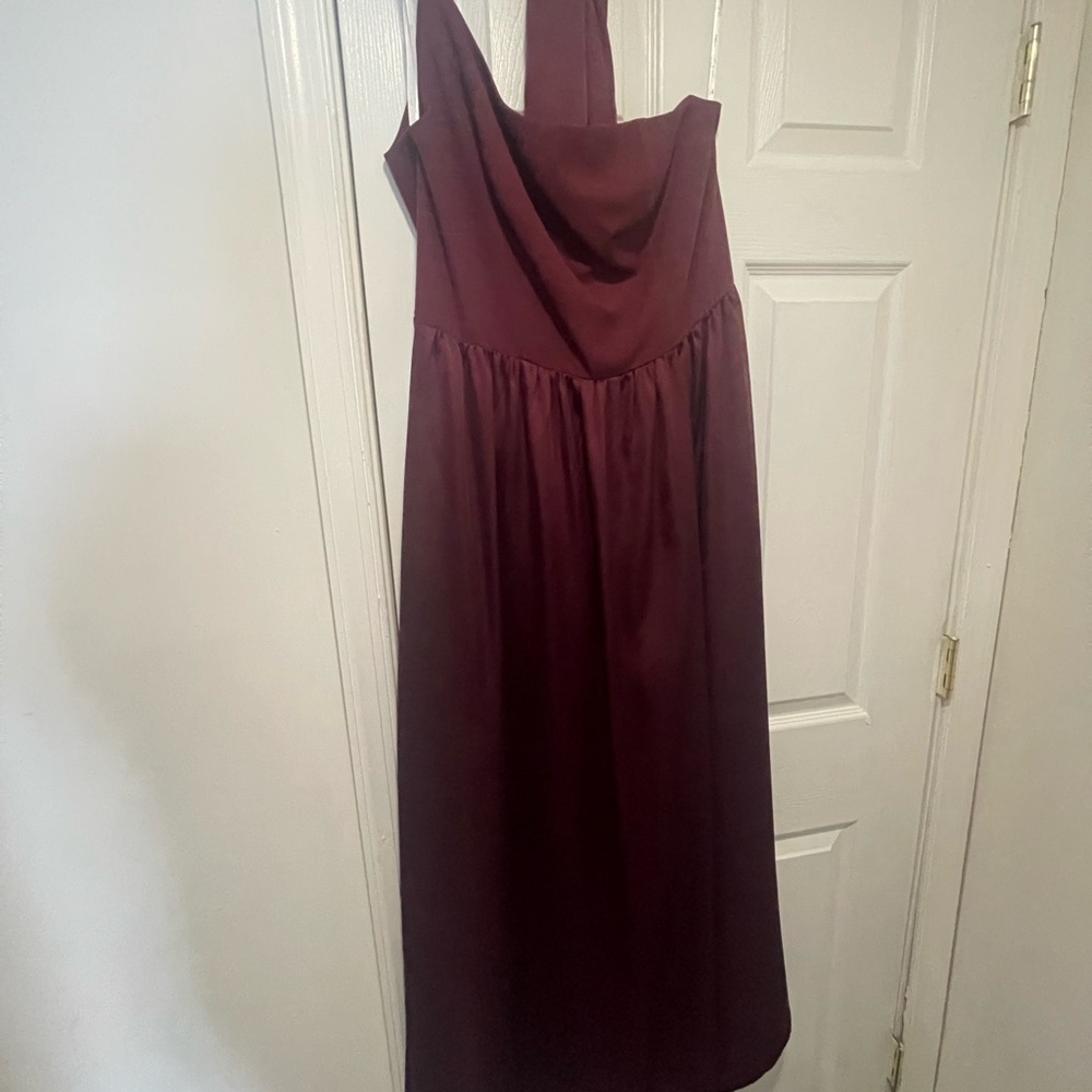 David's Bridal Red Asymmetrical Bustier Gown